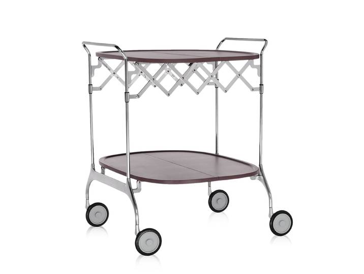 KARTELL chariot à aliments pliant GASTONE (Prune - Nylon chargé en fibre de verre / acier chromé)
