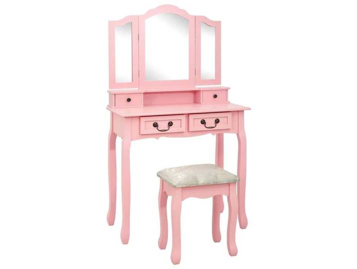 Rose Ensemble de coiffeuse avec tabouret Rose 80x69x141 cm Paulownia - Meuble Rangement LV26432