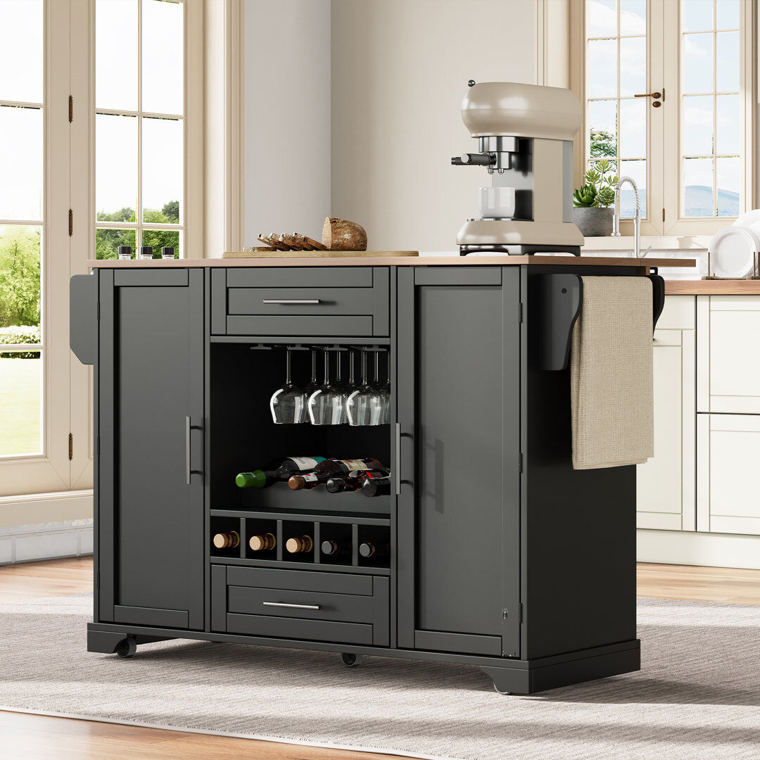 Lark Manor 120 cm W Kitchen Cart Black 92cm H X 120cm W X 70cm D
