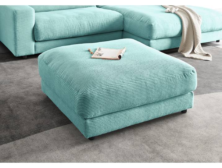 Polsterhocker 100 x 44 x 100cm Blau Cordstoff Catia: Mint Polyurethanschaum