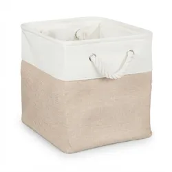Relaxdays Aufbewahrungskorb, 3er Set, Leinen, mit Seilgriffen, Kleidung, Spielzeug, 33x33x33 cm, Regalkorb, beige/weiß