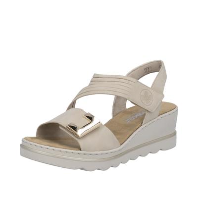Keilsandalette RIEKER, Damen, Gr. 42, beige (creme), Lederimitat, unifarben, Schuhe, Klettschuh, Sommerschuh, Urlaubsschuh mit asymmetrischen Riemchen