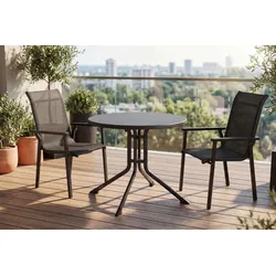 KETTLER BasicPlus Pro Balkon-Set, anthrazit, Aluminium/KETTALUX/Textilene, Tisch Ø 70 cm, rund, 2 Stapelsessel