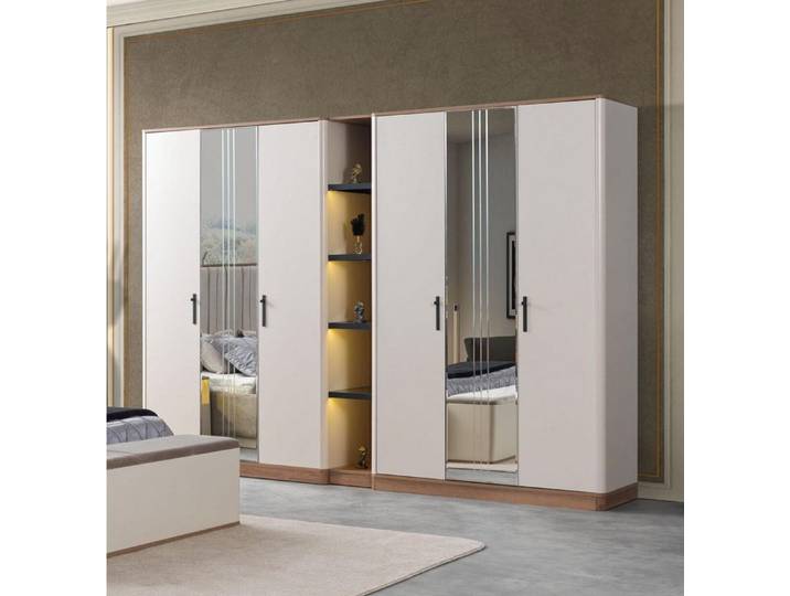 JVmoebel Kleiderschrank Stilvoller Kleiderschrank mit Spiegel und eleganten Regalfächern
