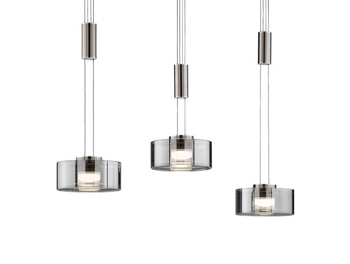 Suspension LED 100 x 160 x 20cm Argenté/Nickel mat 3 Fer verni Verre fumé LED non-remplaçables Module LED