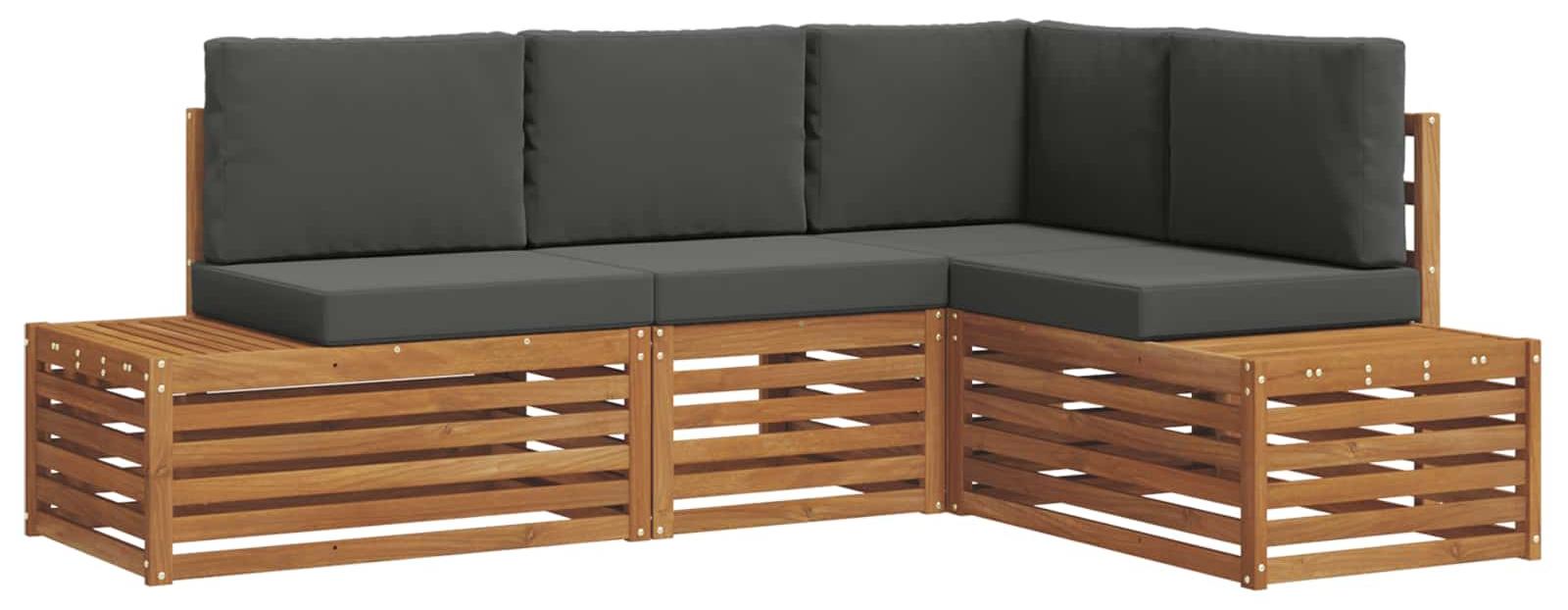 vidaXL Outdoor-Sofagarnitur mit Kissen 4 Stück Natur und Anthrazit