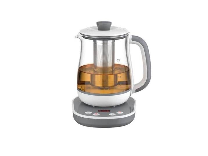 Machine à thé en verre 1,5 l, 8 réglages, panier à thé amovible inox