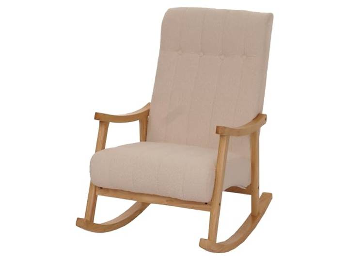 Mendler Schaukelstuhl HWC-K10 Bouclé - beige, Gestell Natur Relaxsessel, FSC®, Stoff/Textil, Bouclé (450g/m²), Holz