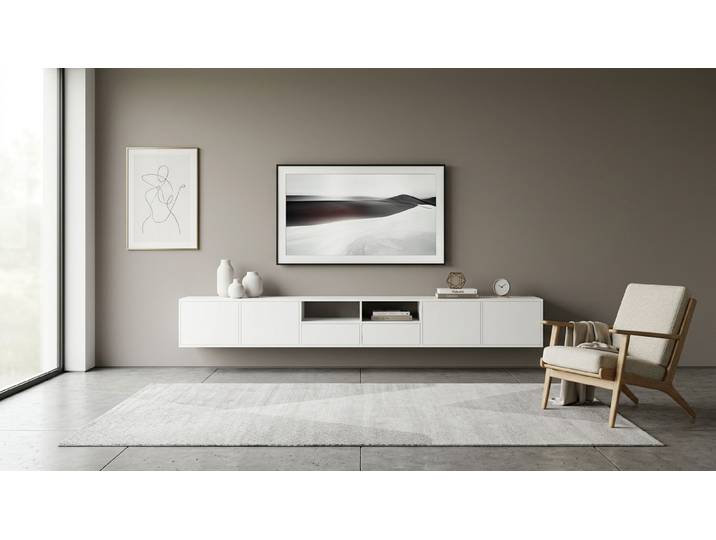 Langes Hängesideboard nach Maß MDF Beschichtet MDF Weiß matt