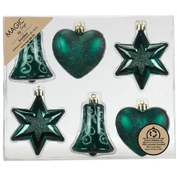6 Christbaumschmuck Formen Mix 9cm Kunststoff Christbaumkugeln Glitzer Weihnachtskugeln Weihnachtsbaumkugeln Weihnachtsdeko Bruchsicher Dunkelgrün