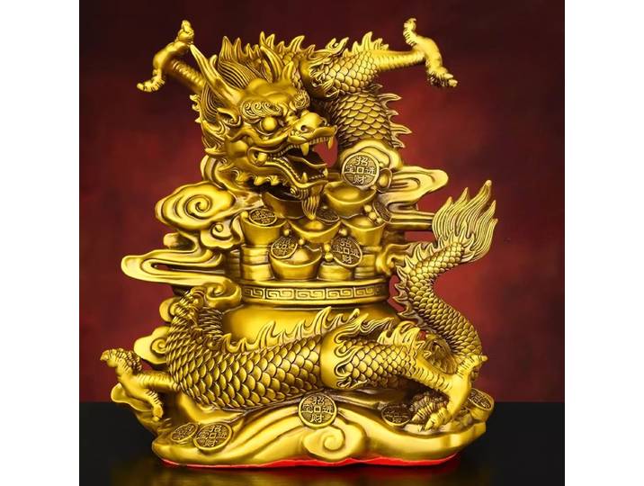 Figurine de dragon en cuivre Feng Shui, vase au trésor, ornement pour le bureau, la maison et le salon