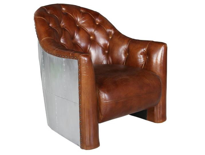 JVmoebel Loungesessel Vintage Ledersessel in Braun mit Holzfüßen und Chesterfield-Design (Packung, 1-St., Vintage Ledersessel Aviator – Chesterfield Lounge-Stuhl), Made in Europa