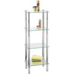 WENKO Regal Mod. Yago viereckig, 4 Ablagen, aus Edelstahl und Sicherheitsglas