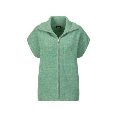 Kurzweste GOLDNER "Melierte Weste mit Reißverschluss", Damen, Gr. 44, grün (hellgrün), Obermaterial: 76% Polyester PES. 15% Polyamid PA. 6% Schurwolle WV. 3% Elasthan EL., Modisch, Westen, Umlegekragen kann hochgeschlossen werden