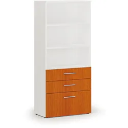 Büroschrank mit kombinierten Schubladen PRIMO WHITE, 800 x 420 x 1781 mm, weiß/Kirschbaum