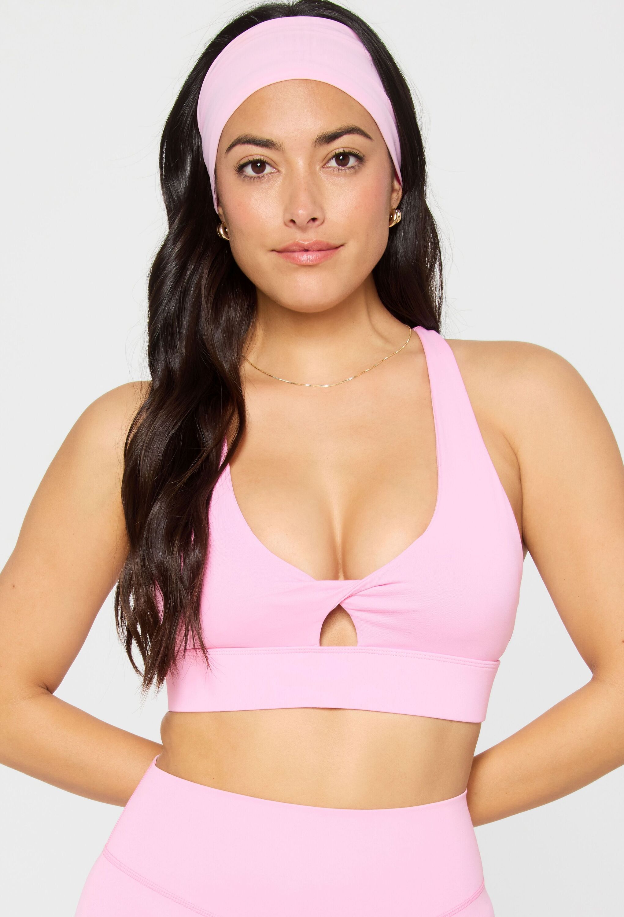 Sport-BH FABLETICS "Fabletics BRA OASIS TWIST SPORTS BRA", Damen, Gr. S, pink marshmallow, Casual, BHs Sport-BH, mit Schlüssellochausschnitt