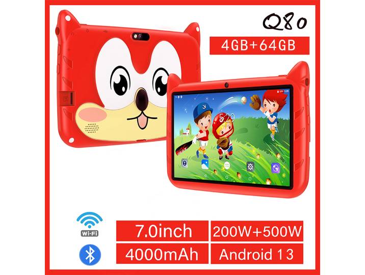 Nouvelle tablette éducative pour enfants 5G WiFi 7 pouces, processeur quadricœur, 4 Go de RAM, 64 Go de ROM, double caméra, tablette PC Android 13, cadeau pour enfants