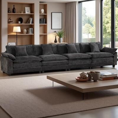 Chenille Sofa with Wider Armrest and Double Layer Seat Cushion