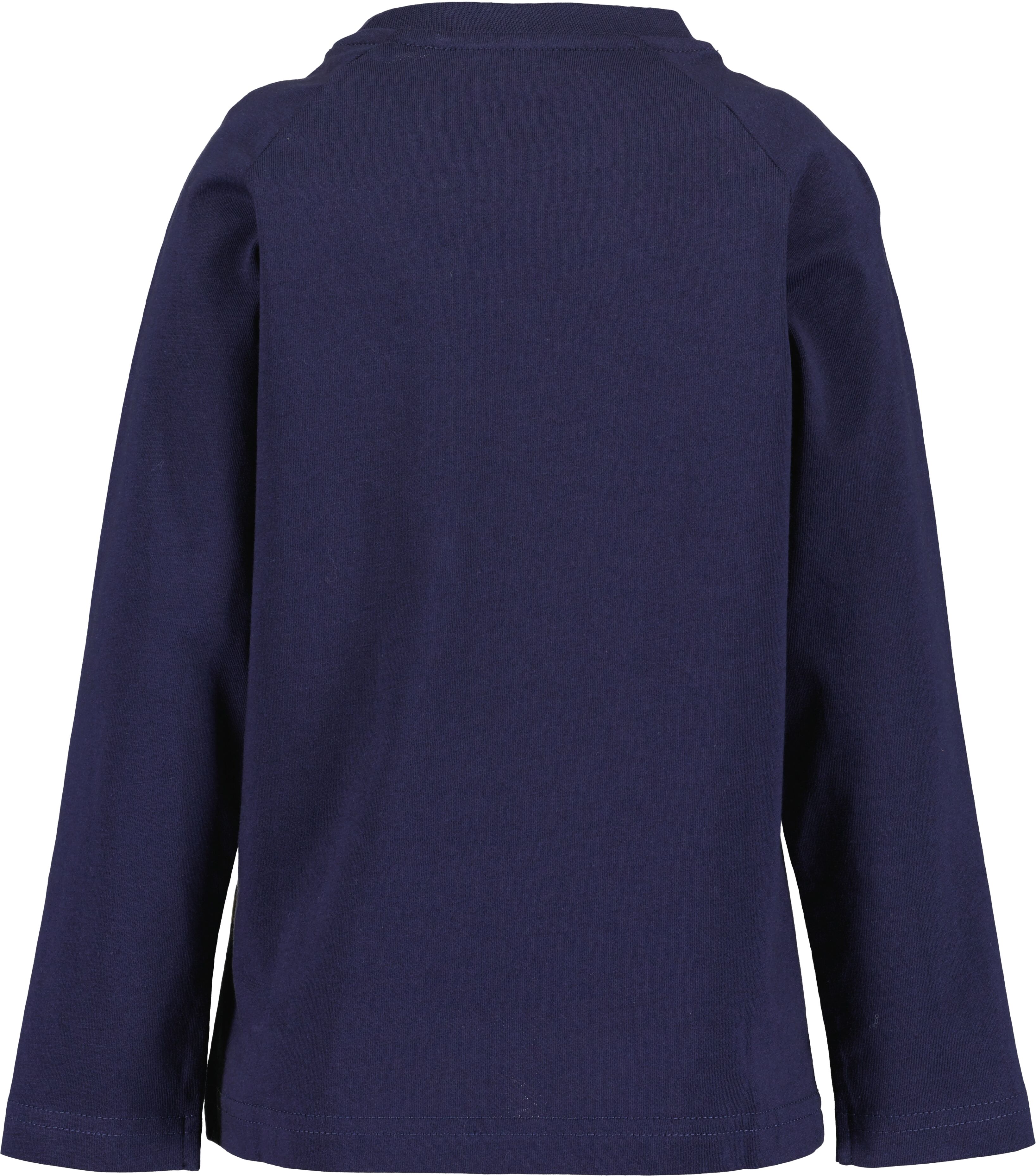 Langarmshirt BLUE SEVEN, Jungen, Gr. 98, blau (nachtblau), Single Jersey, Obermaterial: 100% Baumwolle, bedruckt, unifarben, Basic normal, Rundhals, Raglanärmel, Shirts Langarmshirt, Baumwolle, reflektierender "Glow-in-the-dark" Print nachtblau 98