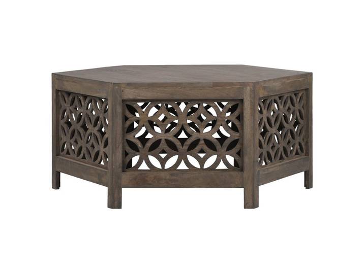WOMO-DESIGN Couchtisch Beistelltisch handgefertigt aus Massivholz Sofatisch Wohnzimmertisch, Kaffeetisch Amman rund Natur Unikat Vintage Design Holztisch Mangoholz