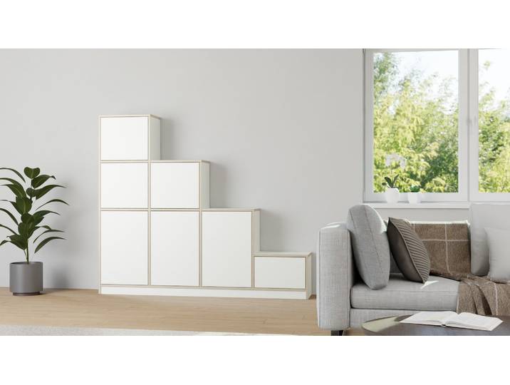 Stufenregal mit Türen Premium Dekore Weiß Multiplex Kante
