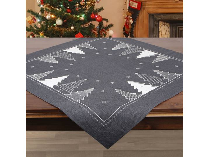 Mitteldecke DELINDO LIFESTYLE Tannenbaum Gr. 1, grau (anthrazit), B:85cm L:85cm, Polyester, Tischdecken, Mitteldecke, Glattes Gewebe, bestickt
