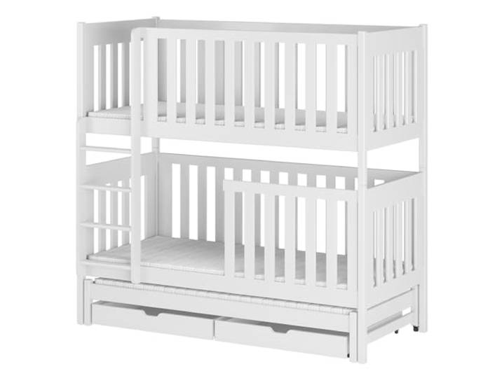 Lomadox Kinderzimmer Kinderbett Hochbett Kinder Etagenbett 90x200 cm Kiefer weiß mit Ausziehfunktion