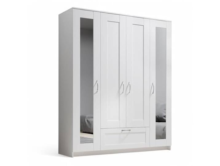 LEPINI Kleiderschrank Schrank Drehtürenschrank mit Spiegeltüren Weiß 4-türiger Schrank für das Schlafzimmer mit 2 Spiegeln, 156 x 191 x 50 cm (B/H/T), viel Stauraum für Kleidung