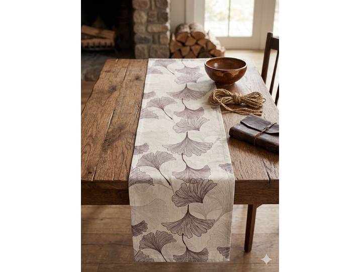 Chemin de table Ginkgo 40 x 1 x 150cm Beige
