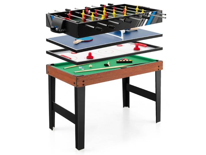 4-in-1 Multifunctionele Speeltafel 125 cm Tafelvoetbal Biljart Push Hockey en Tafeltennis