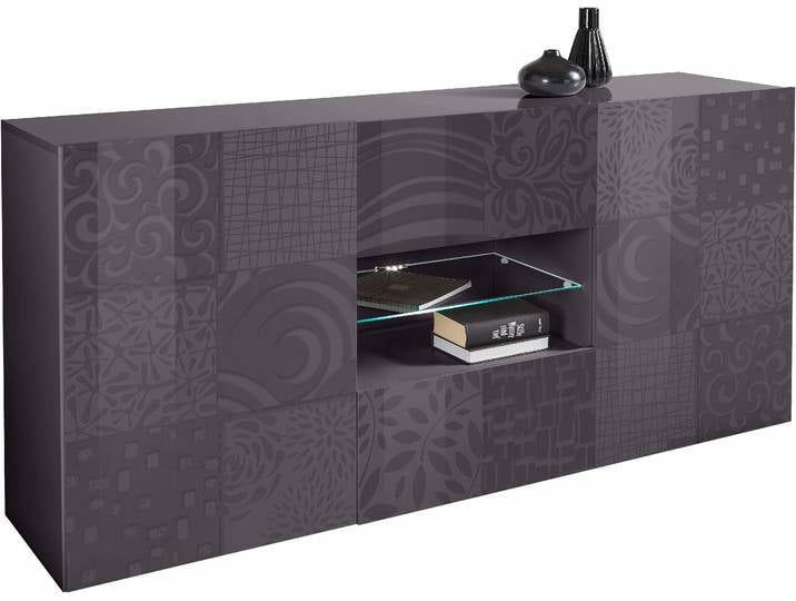 Sideboard, Anthrazit Hochglanz, 181 cm, Holzwerkstoff, Mit Siebdruck, Modern, Inosign
