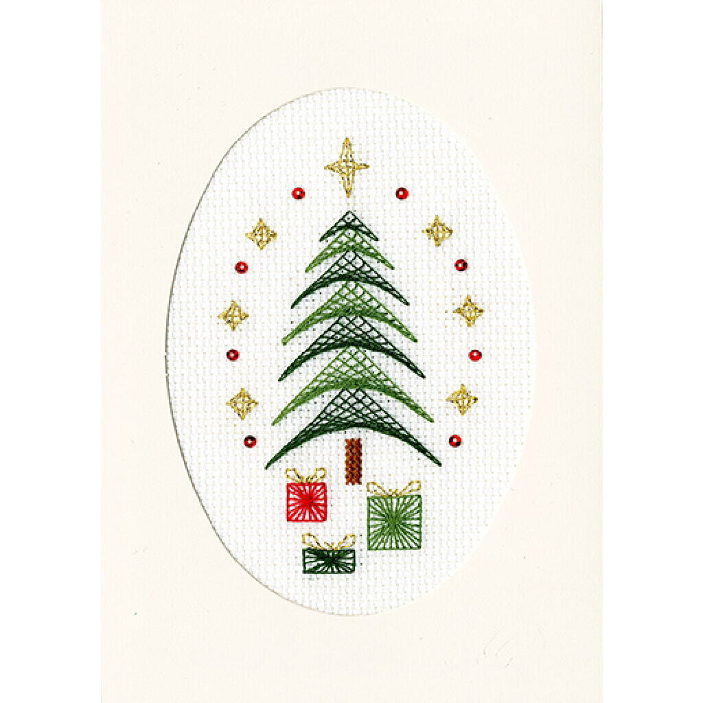 Set van geborduurde wenskaarten All wrapped up van Bothy Threads, 7 x 11 cm, inclusief patroon