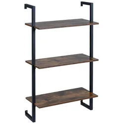 COSTWAY 3-stufiges Wandregal, mit Metallrahmen, Hängeregal Holz, 53x23x90cm