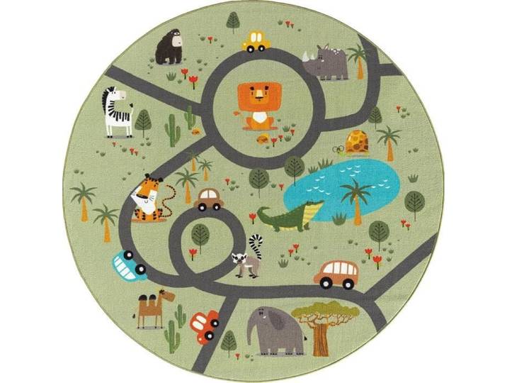 Tapis de jeu - THE CARPET - Happy Life - Animaux de la jungle - Vert - 200x200 cm - Rond