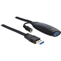 USB 3.2 Gen 1 Aktivverlängerungskabel, USB-A Stecker > USB-A Buchse schwarz, 10 Meter, mit DC Strombuchse