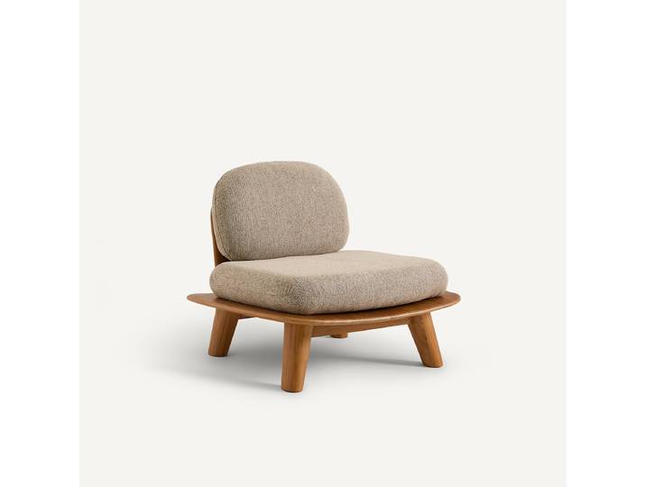 AM.PM Fauteuil en teck massif et coussins en tissu chiné, MAZAI Beige Teck