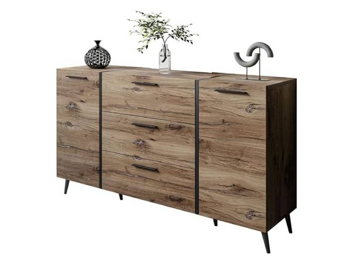 Lookway Kommode mit Schubladen Onyx LOFT auf Beinen Flagstaff Eiche mit Griffe