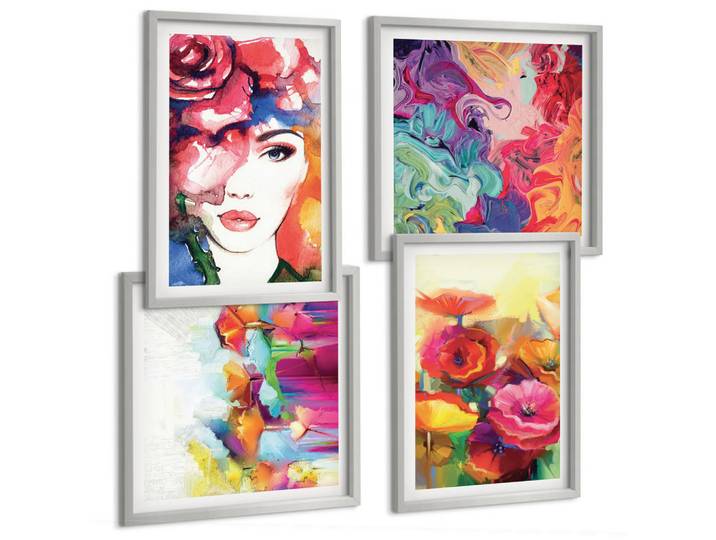 Tulup Bilder SET 4er Set - 50x50 cm & 40x60 cm Silberner Rahmen - Porträt von Blumen in intensiven Farben, Silberfarben, Kunststoff, Rechteckig, 50x50 cm, Fotografie, Bilder & Rahmen, Bilder