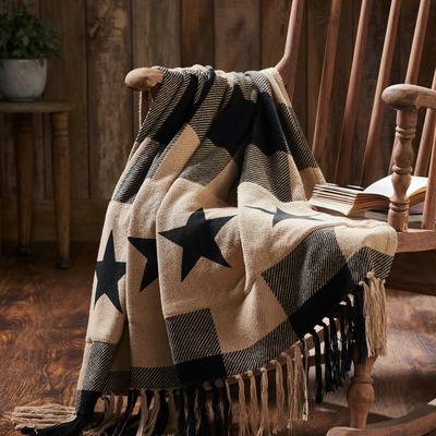 VHC Brands Black Check Star Woven Throw 50x60