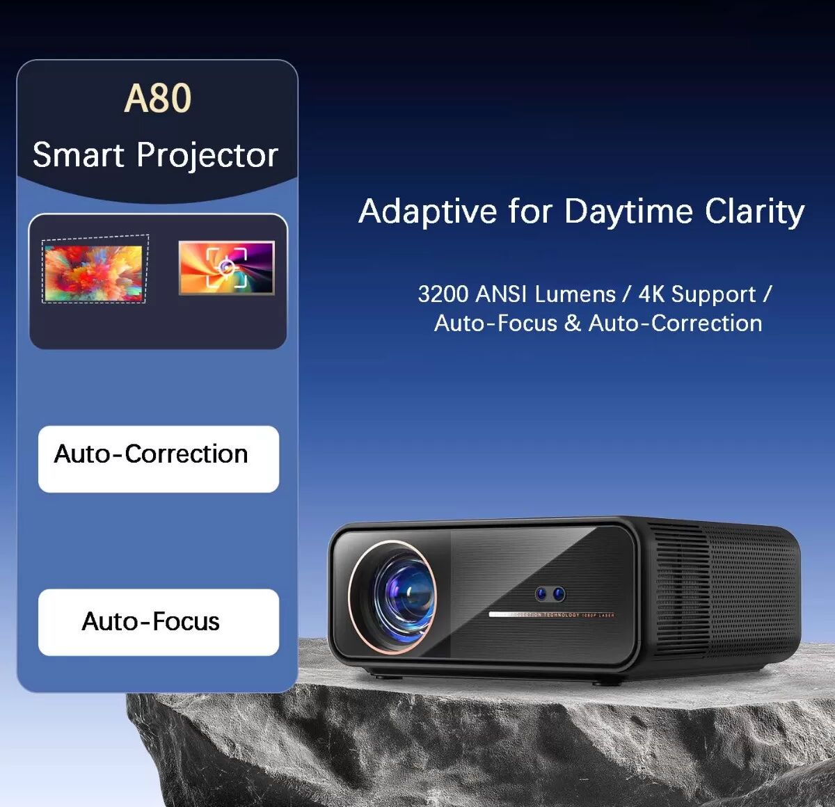 INF Projecteur Android 4K Haute Définition (Prise EU) - 1000 ANSI Lumens, Auto Focus & Keystone