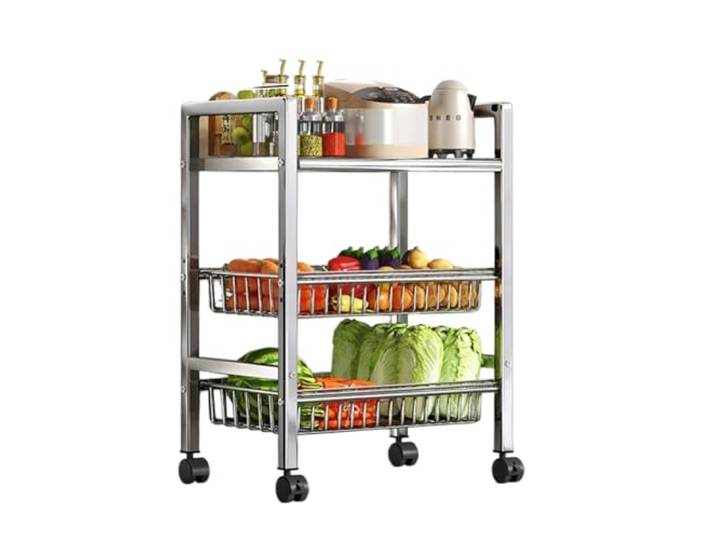 XXAD553TY Essen Rollbarer Küchenwagen aus Edelstahl mit Mehreren Etagen Gemüsekorb-Aufbewahrungsregal(Klein)