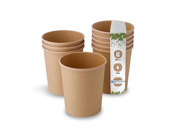 BIOZOYG Bio Pappbecher Speisebecher Kraft-Karton Becher braun I Kompostierbare Becher Suppen-Becher To Go Eisbecher Pappe I 500 Bio Einweg-Becher biologisch abbaubar 800 ml