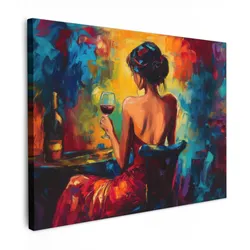 LEINWANDBILD Wein - Frau - Stimmungsvoll - Farbenfroh Wandbild 40x30 cm