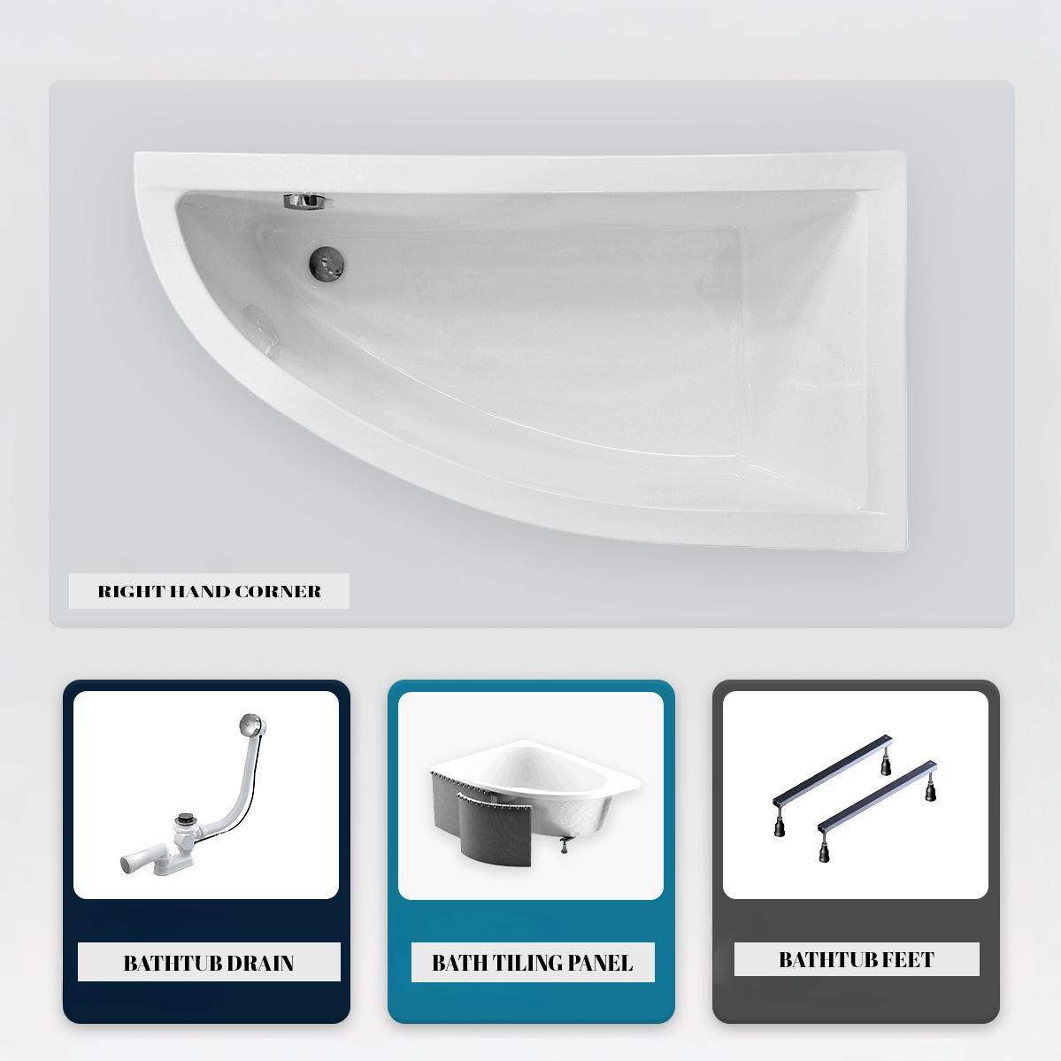 Asymmetrische Badewanne - 150 x 70 cm - Rechts - mit Verkleidung - mit Füßen - Ablaufgarnitur Chrom - PRAKTIKA