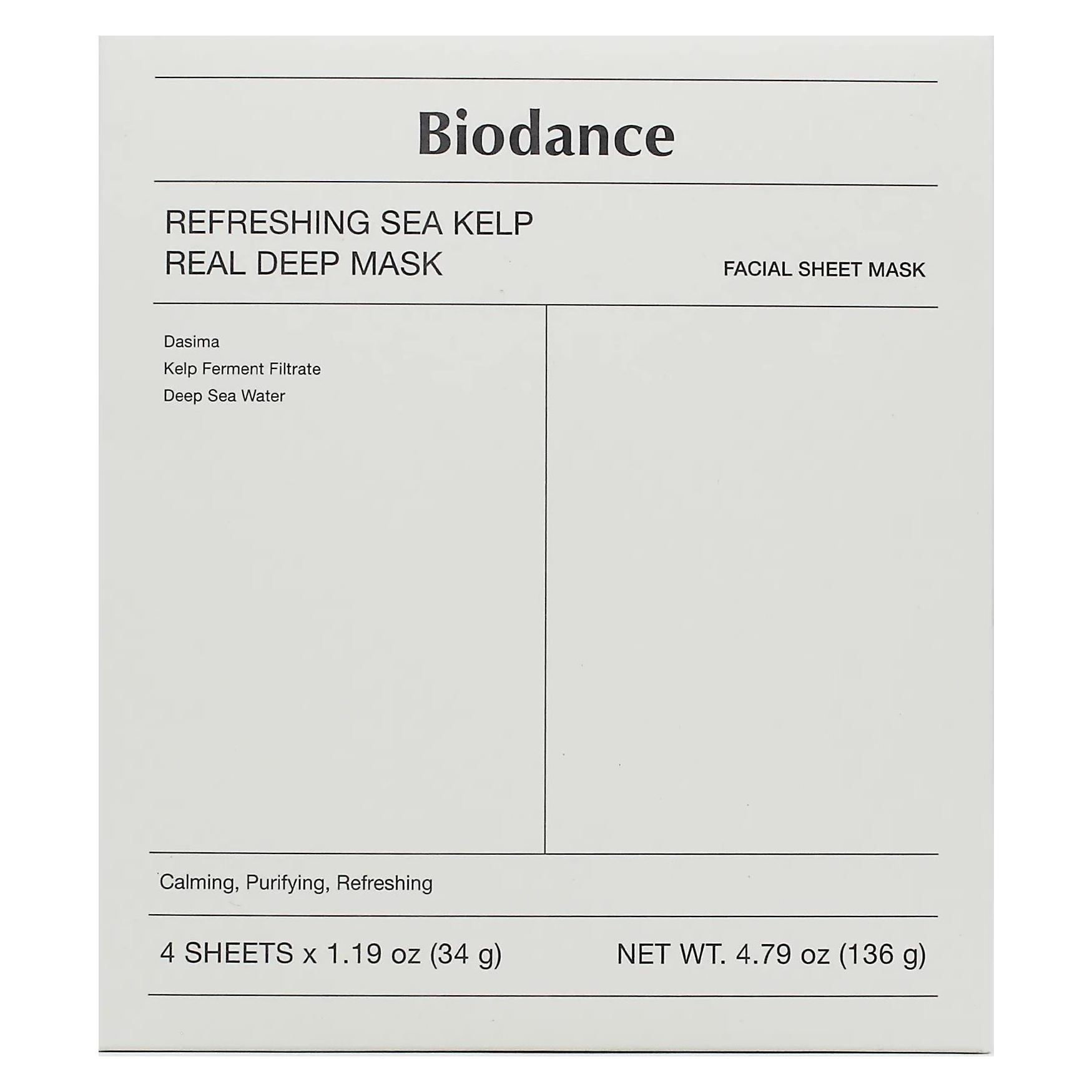 Biodance Refreshing Sea Kelp Real Deep Mask 1 Box 34g X 4 Pieces (136 ml) (8809891184576)