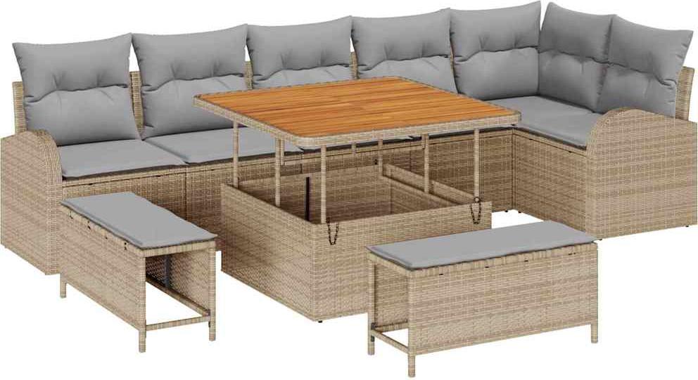 vidaXL Garten-Sofa-Set 9 stk. 8-Sitzanzahl Beige und Hellgrau