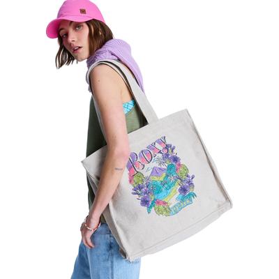 Strandtasche ROXY "Drink The Wave", Damen, beige (parchment), Obermaterial: 53% Baumwolle, 30% Polyester, 8% Modacryl, 6% Viskose, 3% Nylon., Taschen Strandtasche