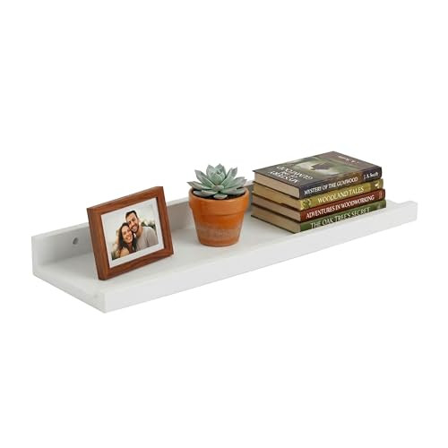 Relaxdays zwevende wandplank van massief walnotenhout, wit, H x B x D: 5 x 60 x 15 cm