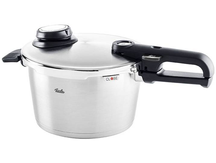 Schnellkochtopf FISSLER Vitavit Premium Edelstahl Dampfkochtopf mit Einsatz Induktion , silber (silberfarben), H:24cm L:47cm Ø:26cm, Töpfe, Schnellkochtopf, Verriegelungsanzeige, Einstellbares Abdampfen, Einstellbare Kochstufen