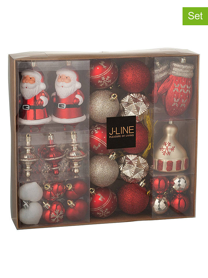 J Line 45er-Set: Christbaumkugeln in Rot/ Weiß - onesize